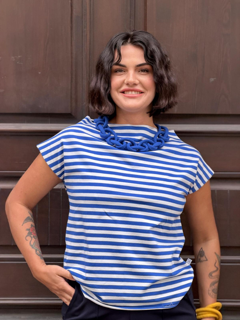 Miniatura produktu Bawełniany T-shirt w paski w kolorze niebieskim Matt Blue&White