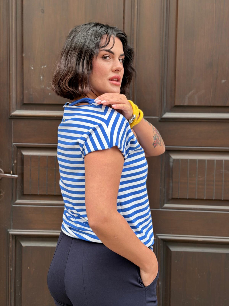 Miniatura produktu Bawełniany T-shirt w paski w kolorze niebieskim Matt Blue&White