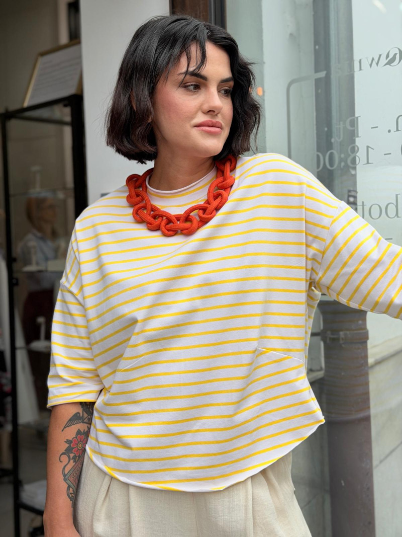 Miniatura produktu Bluza bawełniana asymetryczna w żółto-białe paski Ivonne Yellow&White