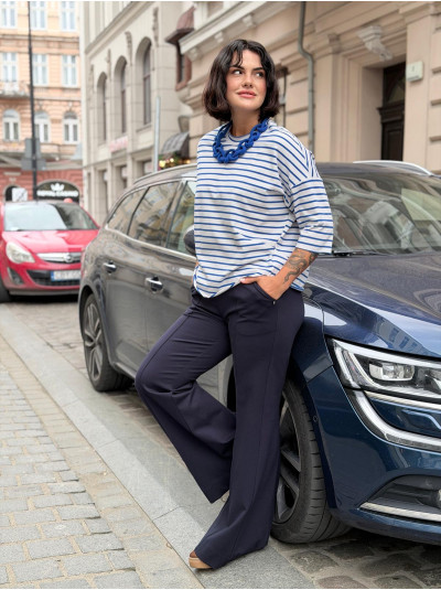 Bluza bawełniana asymetryczna w niebiesko-białe paski Ivonne Blue&White