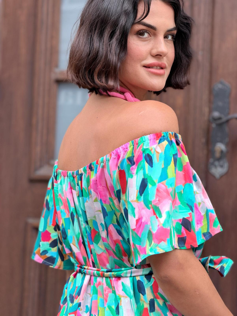 Miniatura produktu Wzorzysty Wiskozowy Kombinezon z szeroką nogawką i hiszpańskim dekoltem Spain Multicolor