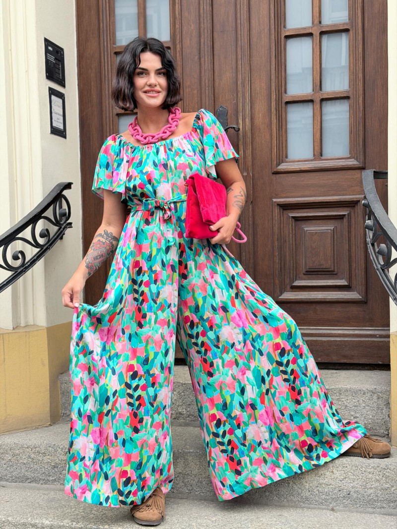 Miniatura produktu Wzorzysty Wiskozowy Kombinezon z szeroką nogawką i hiszpańskim dekoltem Spain Multicolor