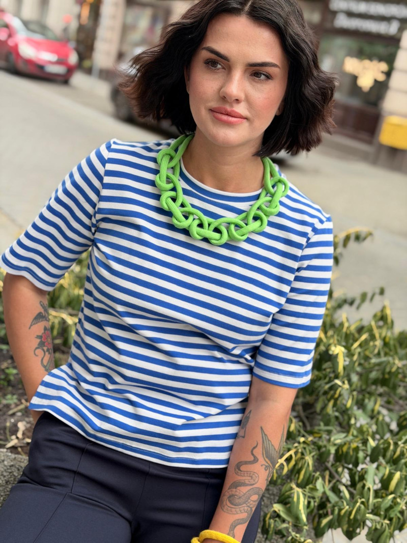 Miniatura produktu Bawełniany T-shirt w paski w kolorze niebieskim Matt Blue&White