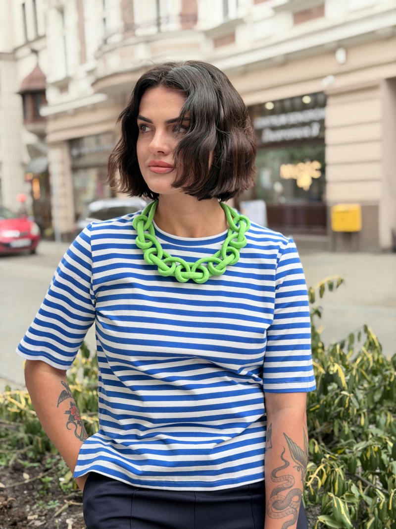 Miniatura produktu Bawełniany T-shirt w paski w kolorze niebieskim Matt Blue&White
