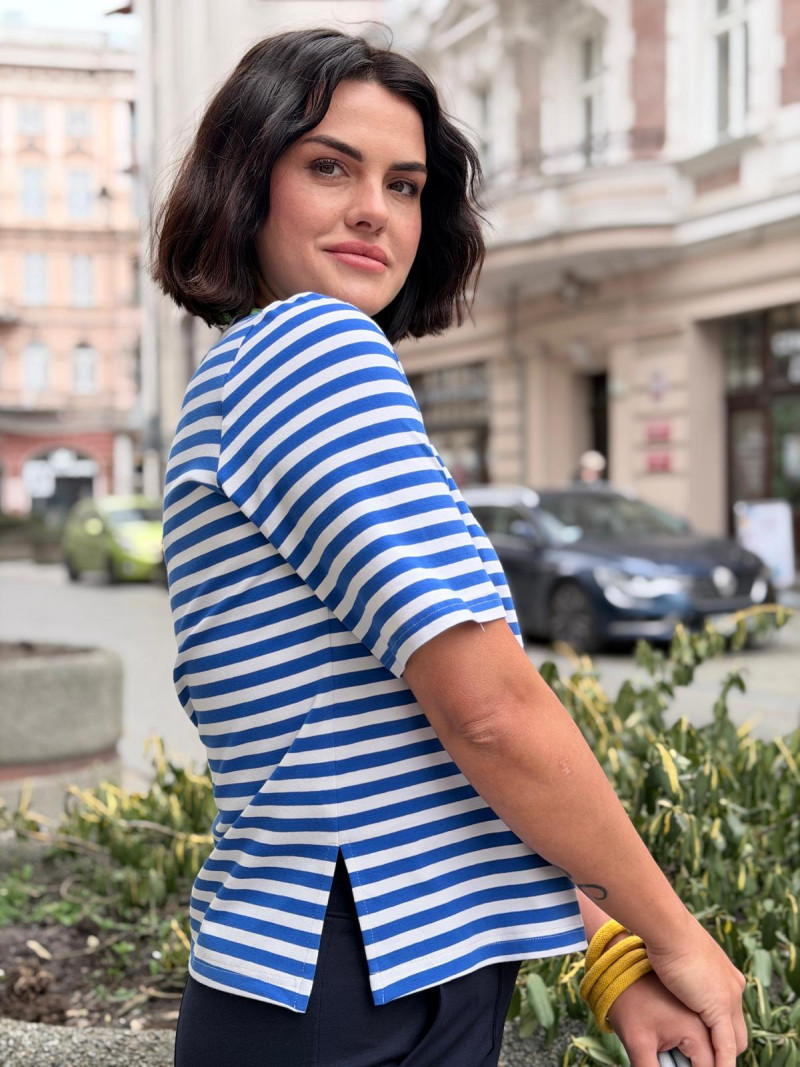 Miniatura produktu Bawełniany T-shirt w paski w kolorze niebieskim Matt Blue&White