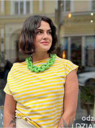 Bawełniany T-shirt w żółto-białe paski Cleo Yellow&Beige