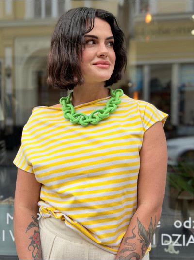 Bawełniany T-shirt w żółto-białe paski Cleo Yellow&White