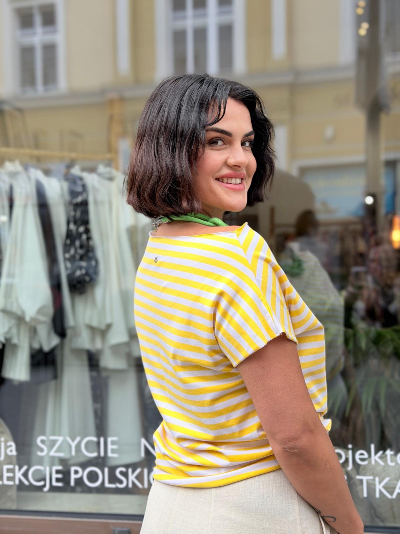 Miniatura produktu Bawełniany T-shirt w żółto-białe paski Cleo Yellow&Beige