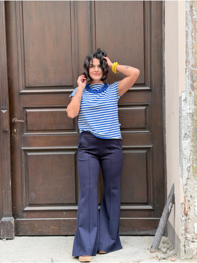 Bawełniany T-shirt w niebiesko-białe paski Cleo Blue&White