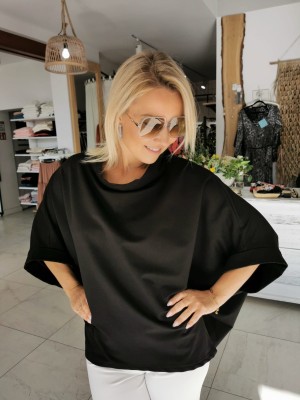 Czarna Bawełniana Bluza o kroju kimono asymetryczna Butterfly Black