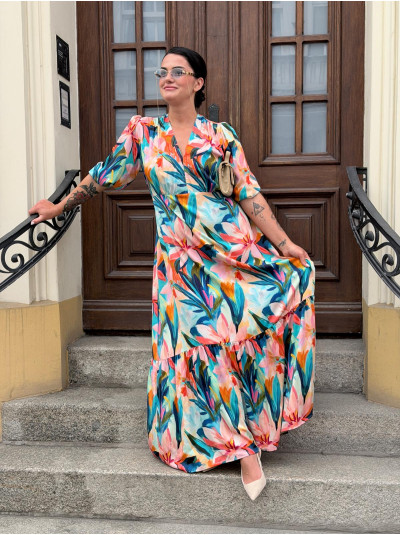 Sukienka Długa z rękawkiem 3/4 Elen Flowers
