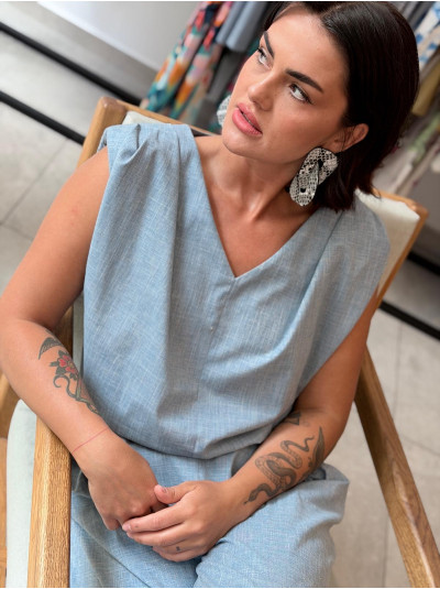 Dwustronna niebieska Bluzka bez rękawów Blues Len&Wool Blue