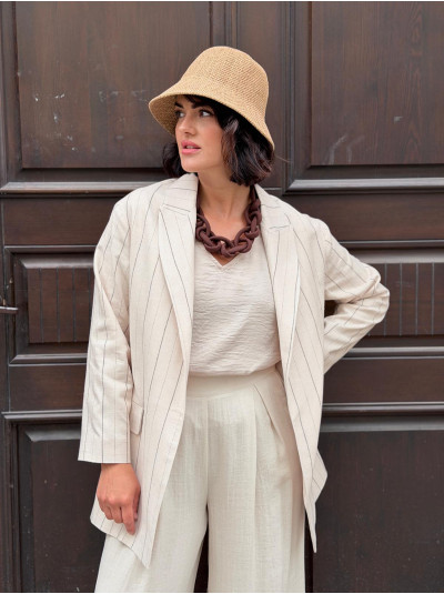 Jasny Żakiet oversize w prążek z lnem Cassie White&Lines