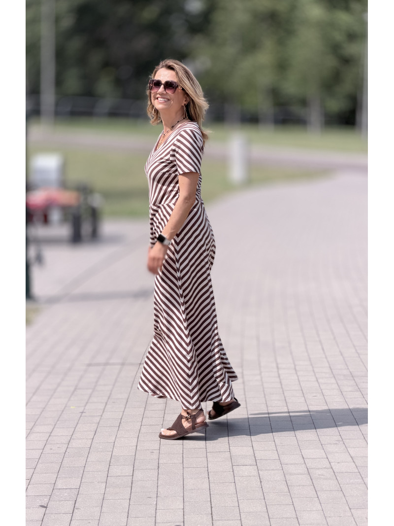 Miniatura produktu Bawełniana Sukienka Maxi w brązowo-beżowe paski Lena B&B
