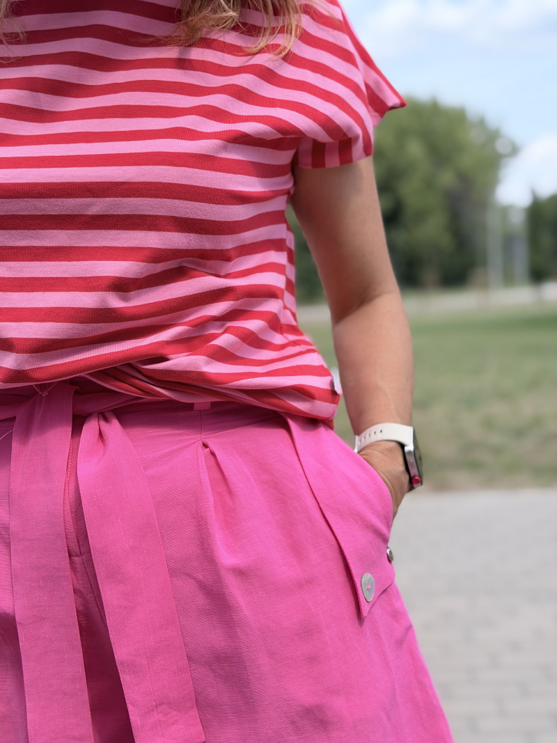 Miniatura produktu Lniane Różowe Spodenki szorty damskie z wysokim stanem i paskiem w talii Paris Len&Pink