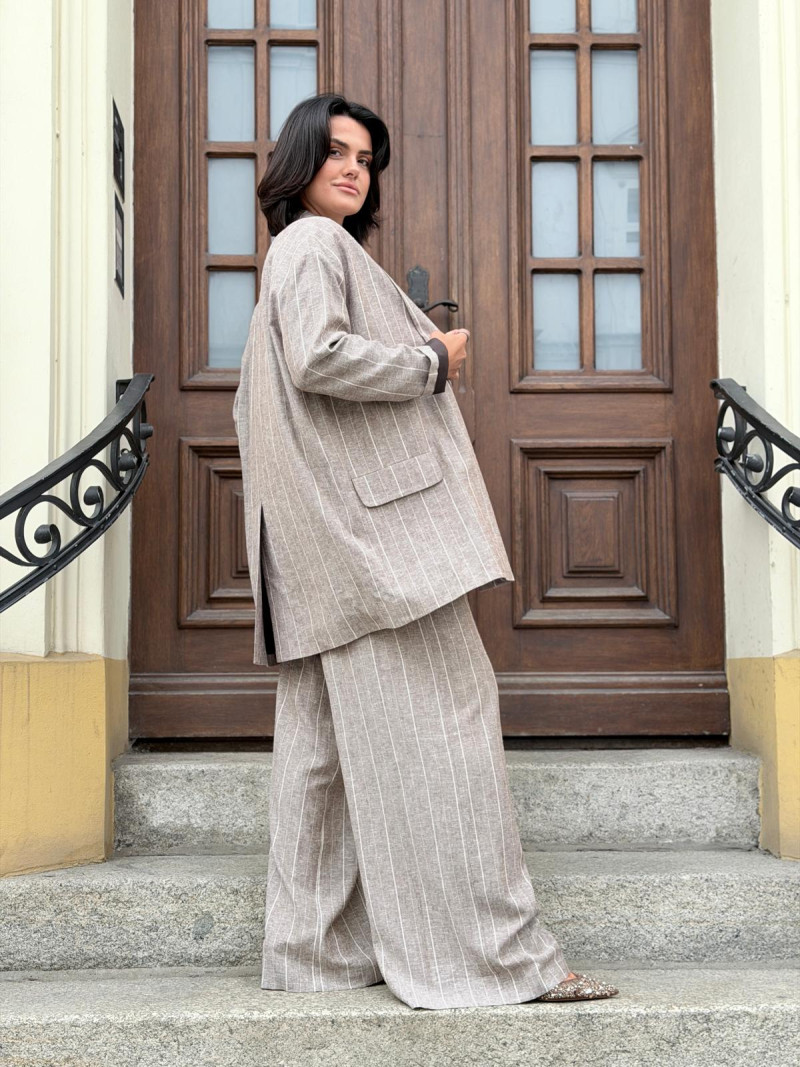 Miniatura produktu Żakiet oversize w prążek z lnem Cassie Cappuccino&Lines