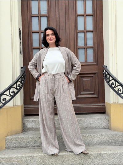 Lniane Spodnie w kolorze cacao z szerokimi nogawkami Caroline Cappuccino&Lines