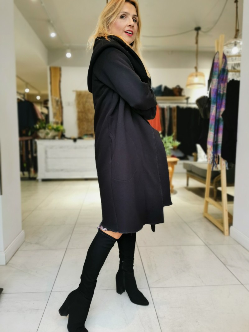 Miniatura produktu Czarny Bawełniany Płaszcz z kapturem bez zapięcia David Black