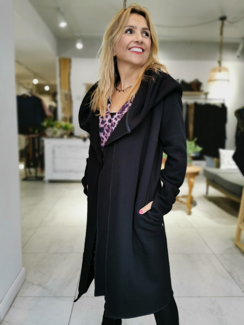 Miniatura produktu Czarny Bawełniany Płaszcz z kapturem bez zapięcia David Black