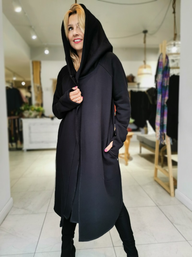 Miniatura produktu Czarny Bawełniany Płaszcz z kapturem bez zapięcia David Black