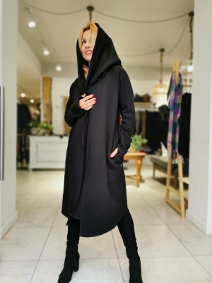 Czarny Bawełniany Płaszcz z kapturem bez zapięcia David Black