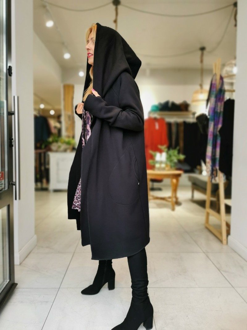 Miniatura produktu Czarny Bawełniany Płaszcz z kapturem bez zapięcia David Black