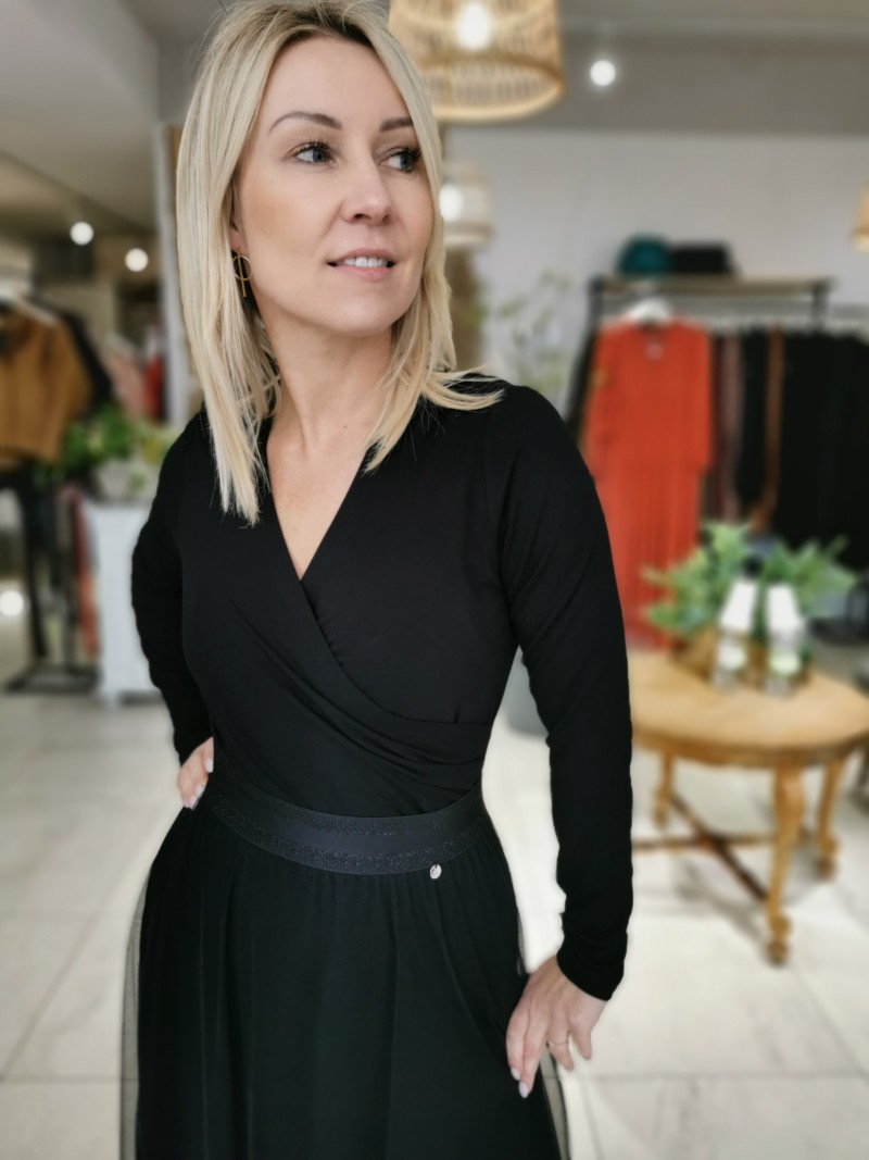 Miniatura produktu Czarna Wiskozowa Bluzka kopertowa na długi rękaw Joline Black