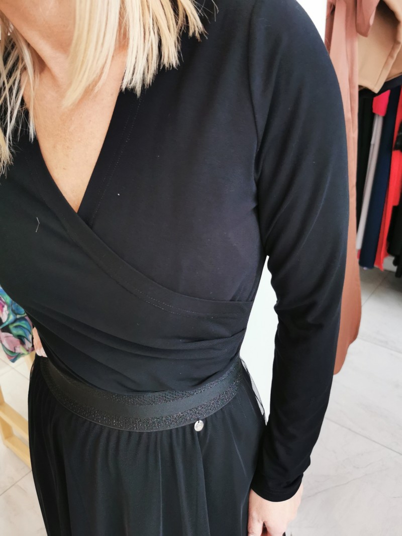 Miniatura produktu Czarna Wiskozowa Bluzka kopertowa na długi rękaw Joline Black