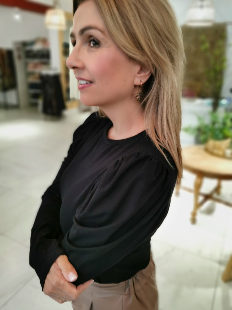 Miniatura produktu Czarna Wiskozowa Bluzka z długim bufiastym rękawem Bufki Black