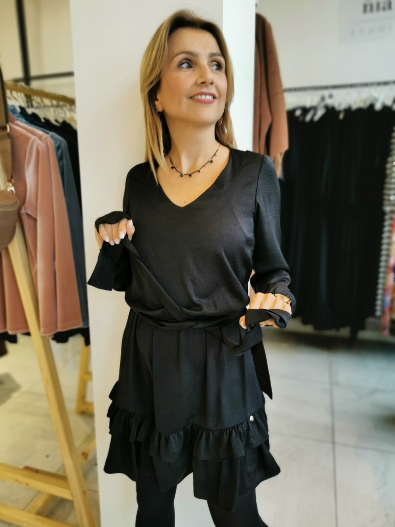 Miniatura produktu Elegancka Sukienka z długim rękawem i falbanami Vivien Black