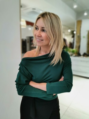 Wiskozowa Bluzka w kolorze zielonym z dekoltem w łódkę Julia Bottle Green