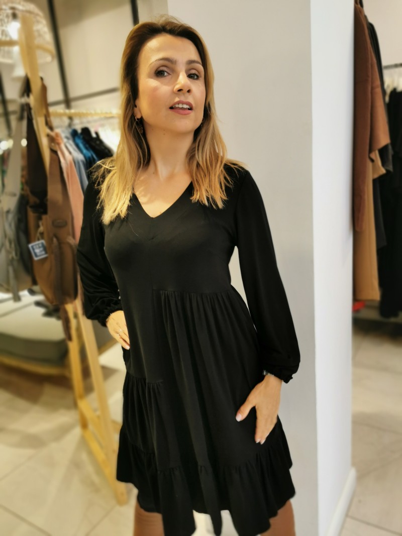 Miniatura produktu Czarna Sukienka Wiskozowa mini z falbanami i marszczeniami Harissa Black