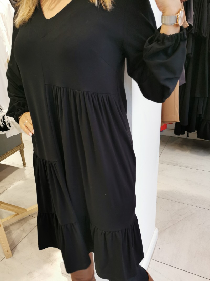 Miniatura produktu Czarna Sukienka Wiskozowa mini z falbanami i marszczeniami Harissa Black