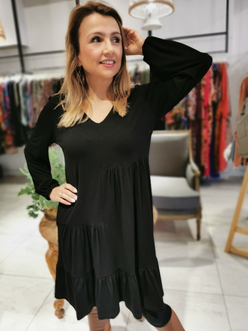 Miniatura produktu Czarna Sukienka Wiskozowa mini z falbanami i marszczeniami Harissa Black