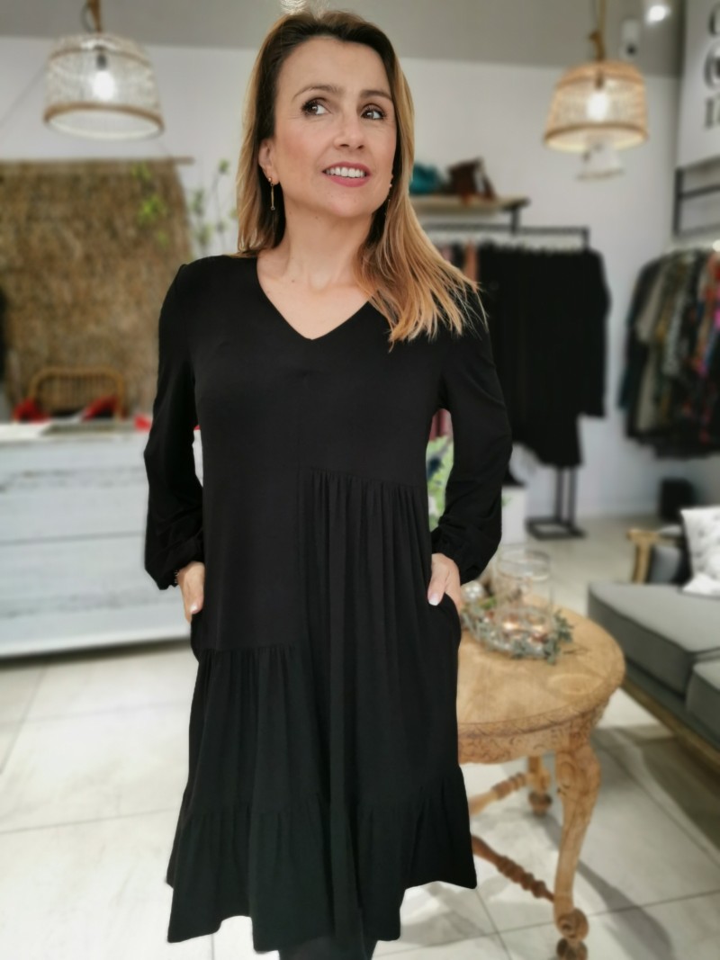 Miniatura produktu Czarna Sukienka Wiskozowa mini z falbanami i marszczeniami Harissa Black